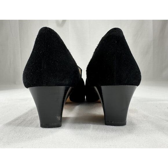 Salvatore Ferragamo Black Suede & Patent Leather Heeled Pump 7 AAA EUC Vintage - Picture 8 of 13